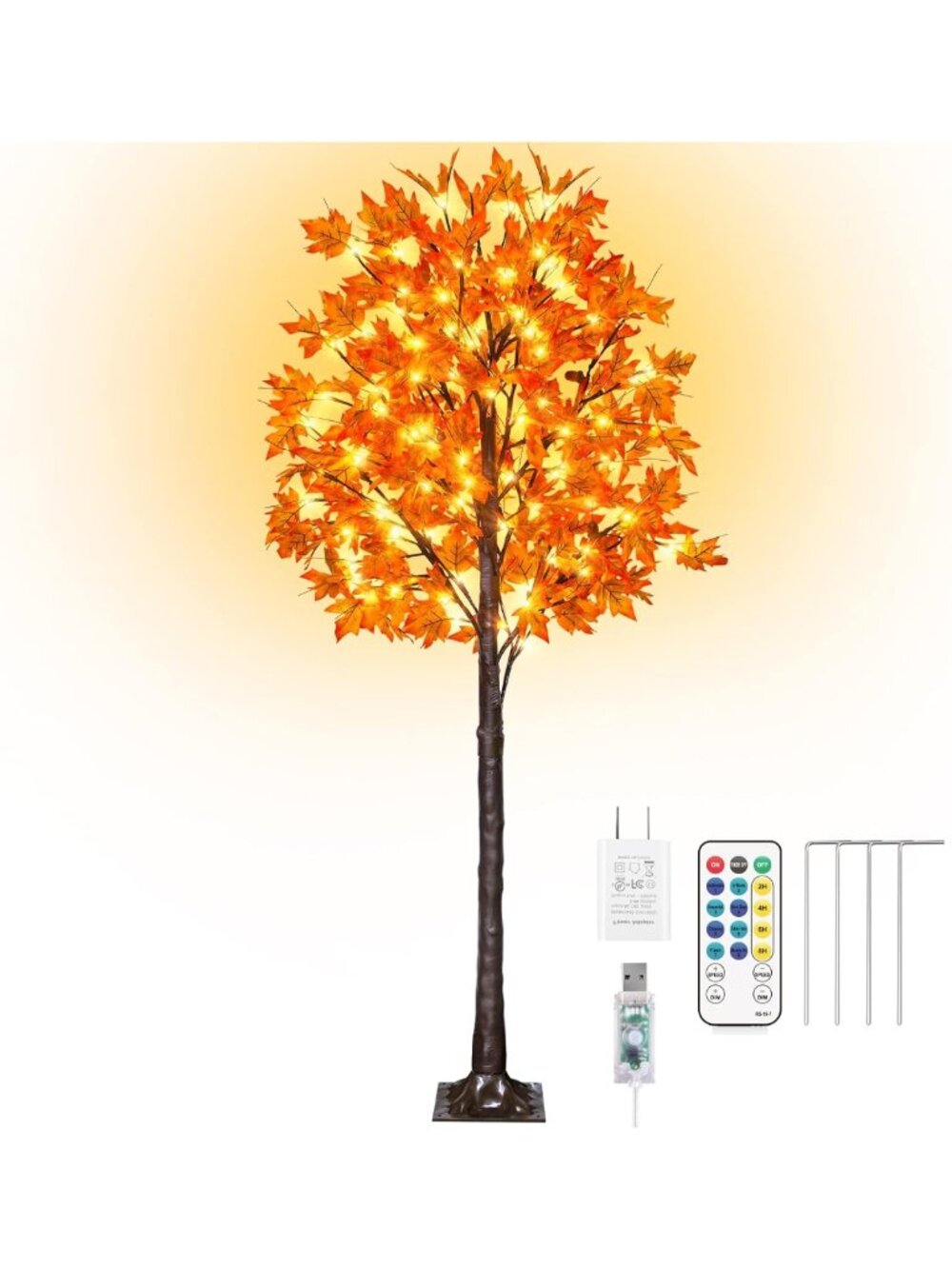 6Ft Prelit Maple Tree with 130 LEDs & 8 Modes - Dimmable Autumn Decor for